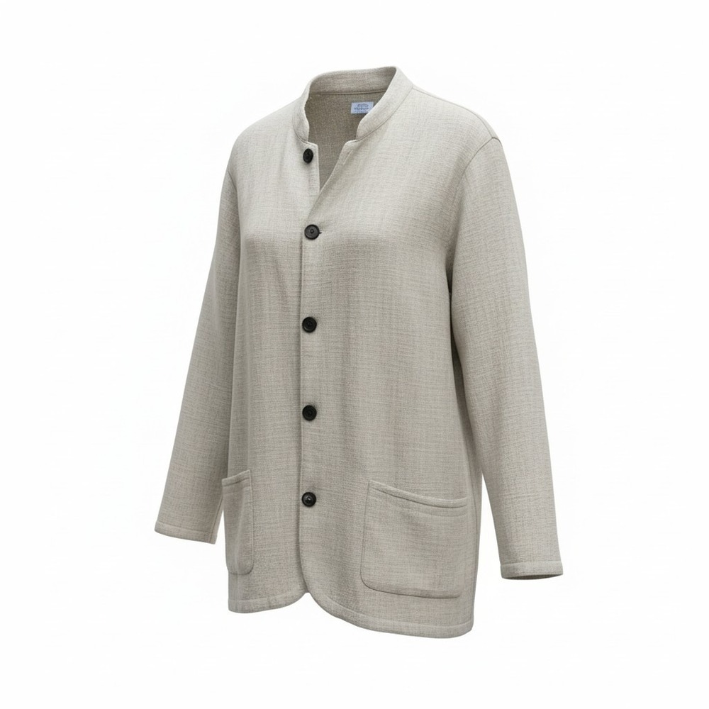 CP Shades‎ Women Cardigan Jacket M Beige Linen Blend Mandarin Collar Lagenlook
